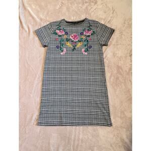 Zara Plaid and Floral Embellished A-line Dress, M